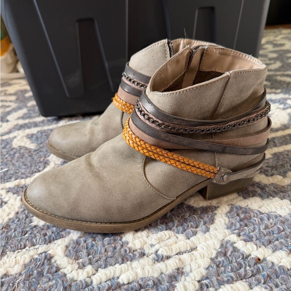 Women's Taupe Ankle Boots with Braided Accent